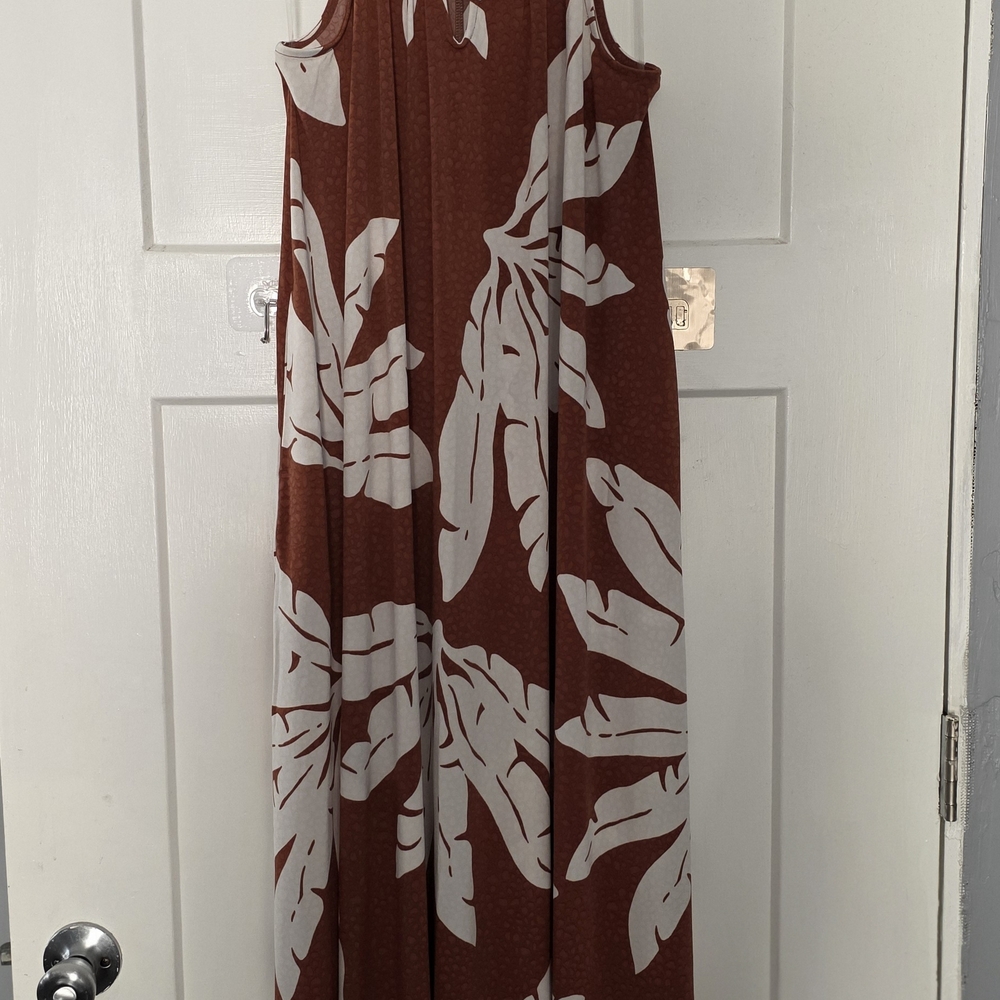 Lane Bryant Rust Maxi Dress with White Leaf Print